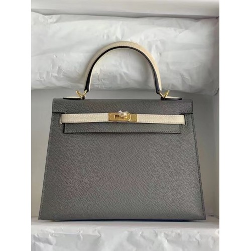 Hermes Original Epsom Leather KEL2578 dark grey&cream
