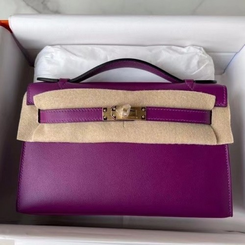 Hermes Original swift Leather KEL2278 purple&gold-Tone Metal