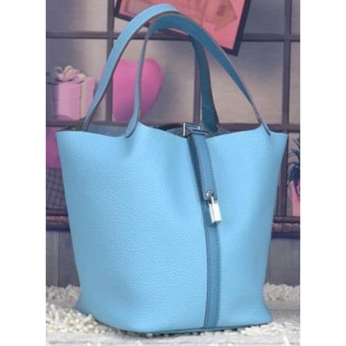 Hermes Picotin Lock 22cm Bags Litchi Leather HPL8618 Light Blue