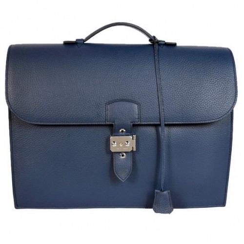 Hermes Sac Depeche 38cm Briefcase Clemence Dark Blue