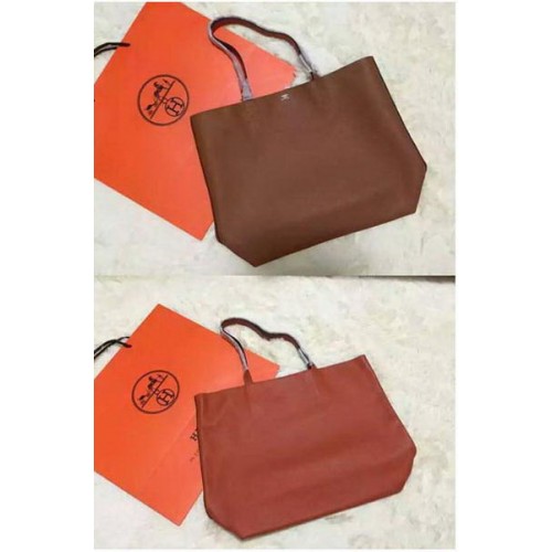 Hermes Shopper Double-Sided Bag Original Leather HS1209 Orange&Wheat