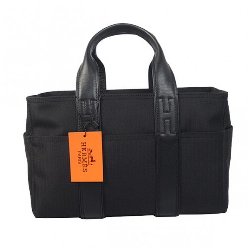 Hermes Tote Bag Canvas Leather H858S Black