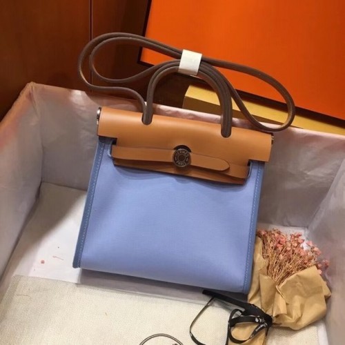 Hermes mini Herbag Original Canvas Leather Calfskin 45987 blue&brown