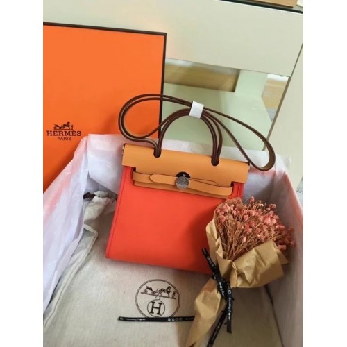 Hermes mini Herbag Original Canvas Leather Calfskin 45987 orange&brown