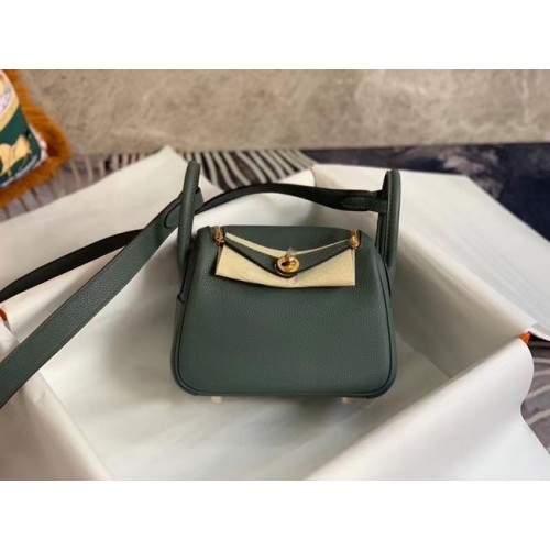 Hermes mini Lindy Original Togo Leather Bag OLD19 blackish green
