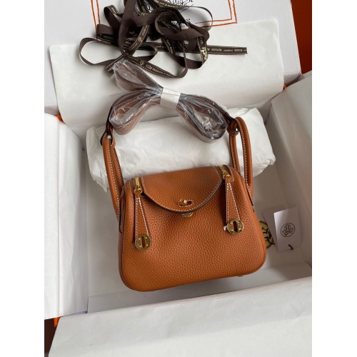 Hermes mini Lindy Original Togo Leather Bag OLD19 brown