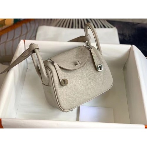 Hermes mini Lindy Original Togo Leather Bag OLD19 light grey