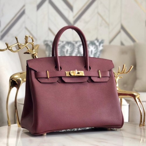 Hermes original Epsom Leather HB35O Burgundy&gold Metal