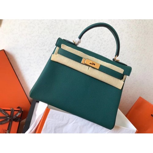 Hermes original Togo leather kelly bag KL320 green