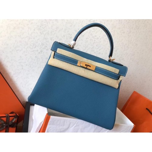 Hermes original Togo leather kelly bag KL320 sky blue