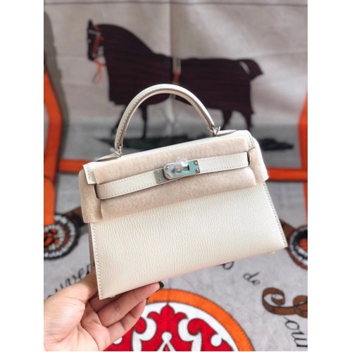 Hermes original mini Kelly chevre mysore K19CM white&silver Metal