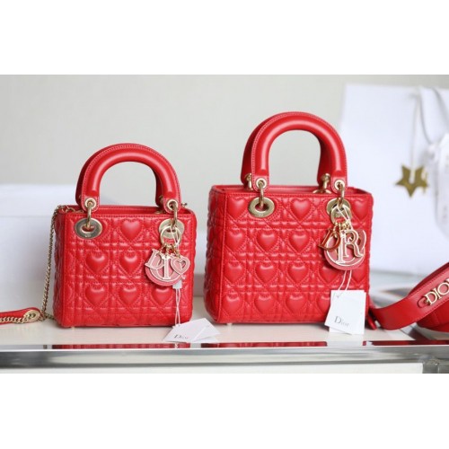 LADY DIOR MY ABCDIOR BAG Cannage Heart Original Lambskin Bag M0539O Red