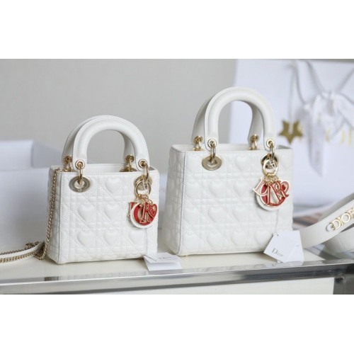LADY DIOR MY ABCDIOR BAG Cannage Heart Original Lambskin Bag M0539O White