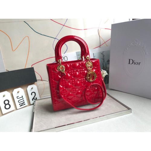 LADY DIOR MY ABCDIOR Patent Leather Bag Red M05389 Gold