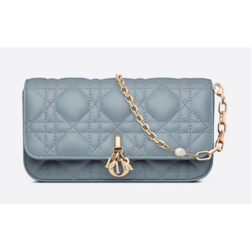 LADY DIOR PHONE POUCH Cannage Lambskin S0977O Cloud Blue