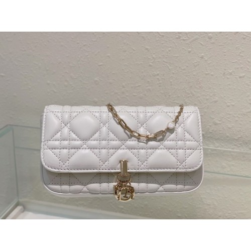 LADY DIOR PHONE POUCH Cannage Lambskin S0977O white