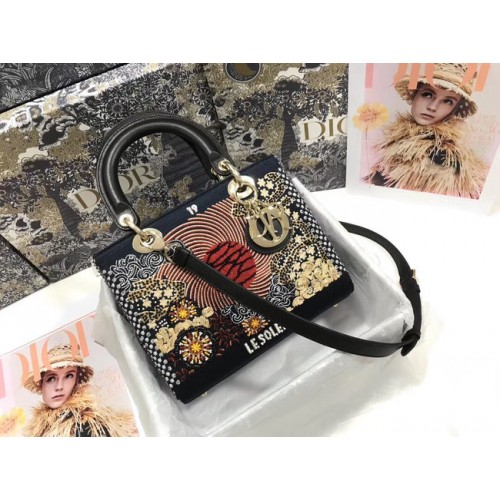 LADY DIOR Pearl and Thread Embroidery cattle leather M0565OSCQ-1