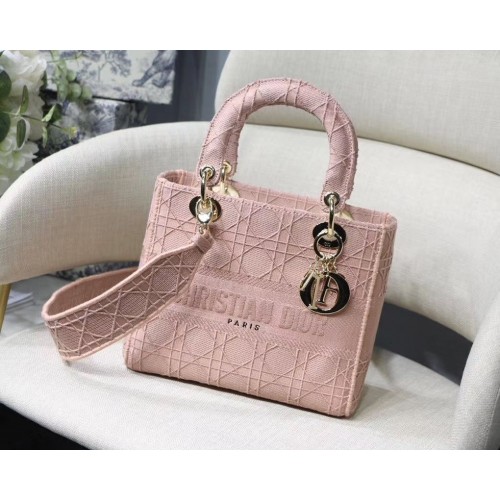 LADY DIOR TOTE BAG IN EMBROIDERED CANVAS C4532 pink Gold Hardware