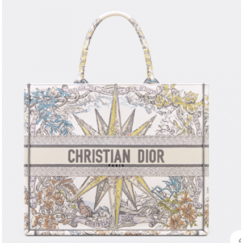 LARGE DIOR BOOK TOTE White Multicolor Reve dInfini Embroidery M1286Z