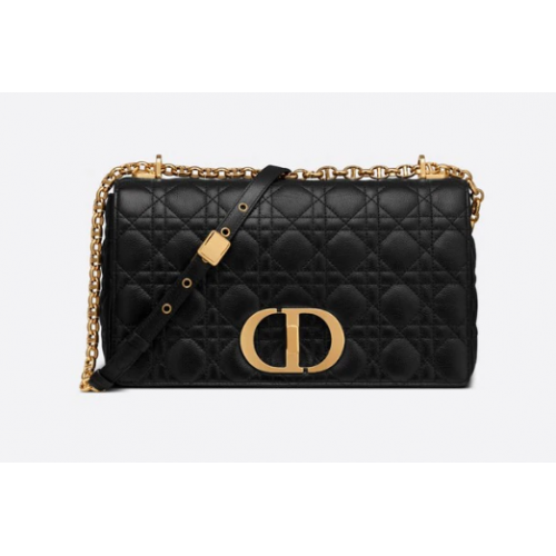 LARGE DIOR CARO BAG Black Soft Cannage Calfskin M9243U