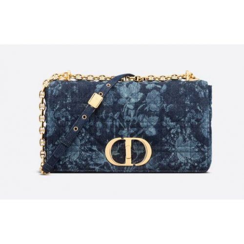 LARGE DIOR CARO BAG Blue Dior Flowers Cannage Denim M9243UJ