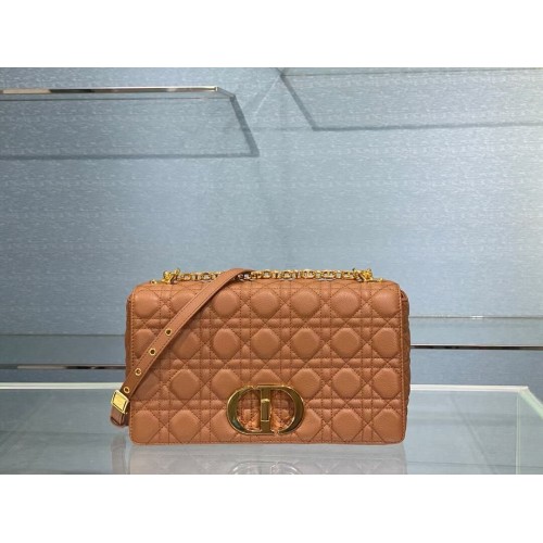 LARGE DIOR CARO BAG Soft Cannage Calfskin M9243U Cognac-Colored