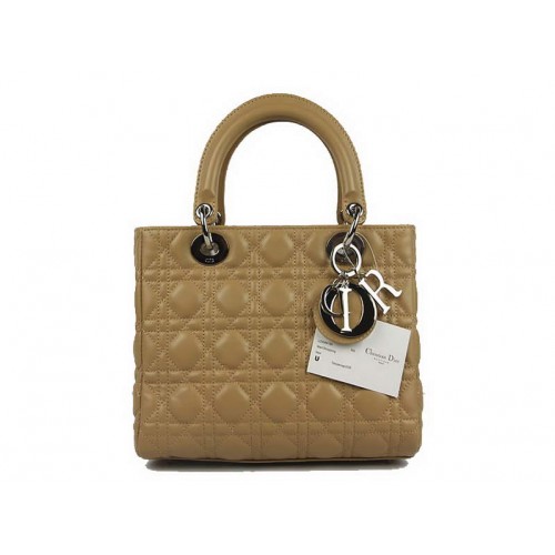 Christian Dior Lambskin Bags Lady Dior Bag CAL44550 Beige Silver