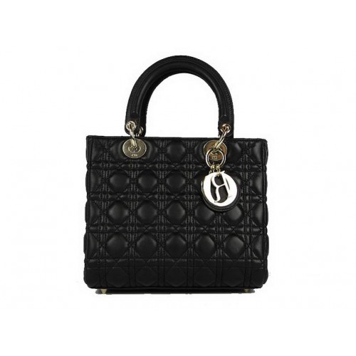 Christian Dior Lambskin Bags Lady Dior Bag CAL44550 Black Golden