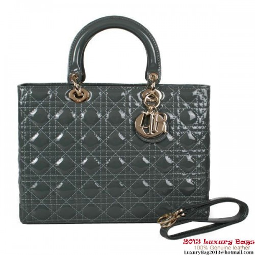 Lady Dior Bag Medium Bag Patent Leather D9603 Dark Grey