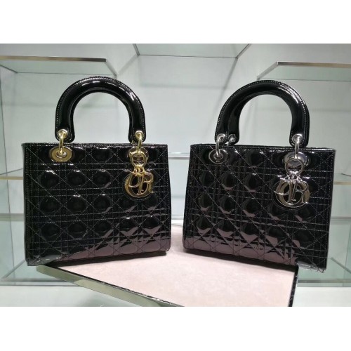 Lady Dior Bag Patent Cannage Calfskin Original Leather CAL44550 Black