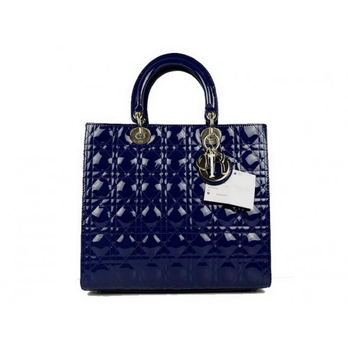 Christian Dior Patent Bags Large Lady Dior Bag CAL44561 Blue Golden