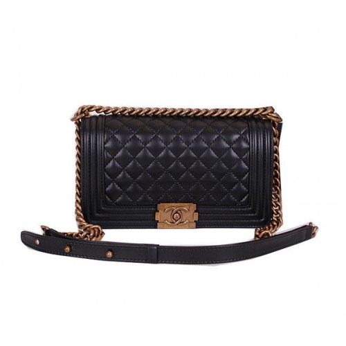 Le Boy Chanel Flap Shoulder Bag Black Sheepskin Leather CHA67086 Gold