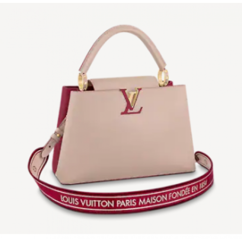 Louis Vuitton CAPUCINES MM M58608 Eggshell&Lie de Vin Red
