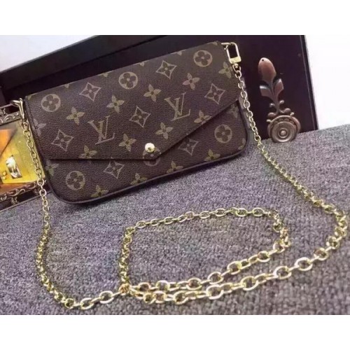 Louis Vuitton Monogram Canvas Felicie Chain Wallet M61276 Black