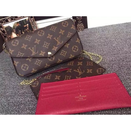 Louis Vuitton Monogram Canvas Felicie Chain Wallet M61276 Burgundy