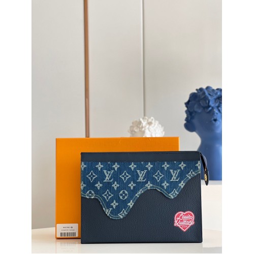 Louis Vuitton Monogram Drip Taurillon POCHETTE VOYAGE Denim M45961 Blue
