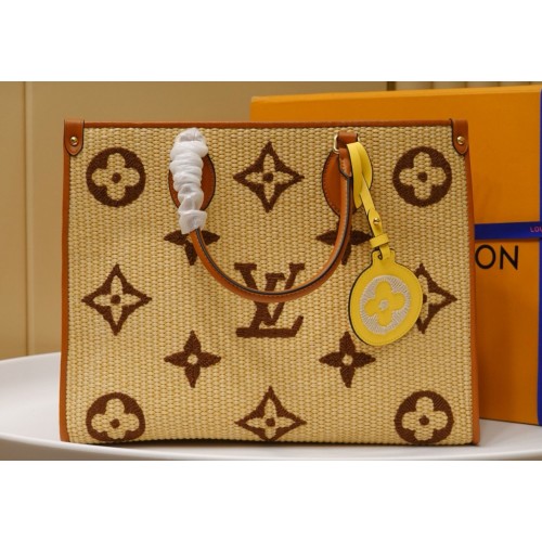 Louis Vuitton Onthego Monogram Raffia Giant Weave Embroidery Medium Tote Bag M57723 Brown