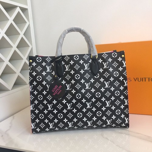 Louis Vuitton Original Leather ONTHEGO MM M46060 Black White Pink