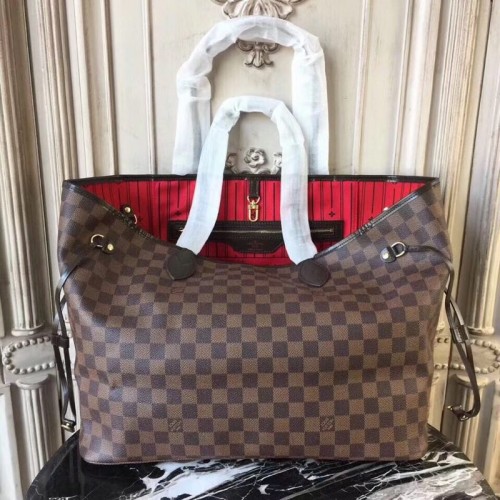 Louis Vuitton original Damier Ebene Canvas Neverfull GM N51106 Red