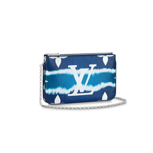 Louis vuitton original ESCALE POCHETTE DOUBLE ZIP clutch bag M69124 blue