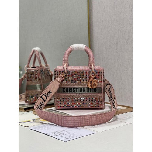 MEDIUM LADY DIOR BAG Bead Embroidery 0650RKW Coral Pink