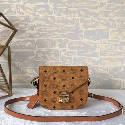 MCM Shoulder Bag Calfskin Leather 4566 Camel
