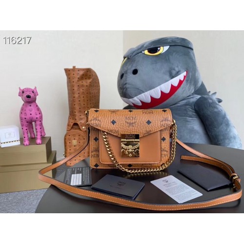 MCM Shoulder Bag Calfskin Leather 96857 Camel