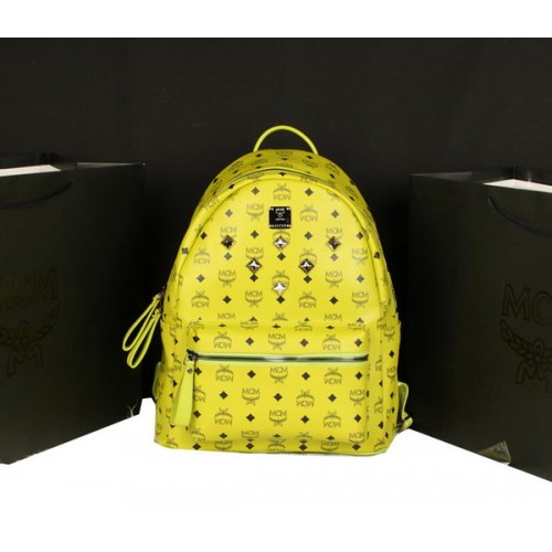 MCM Stark Backpack Jumbo in Calf Leather 8006 Lemon
