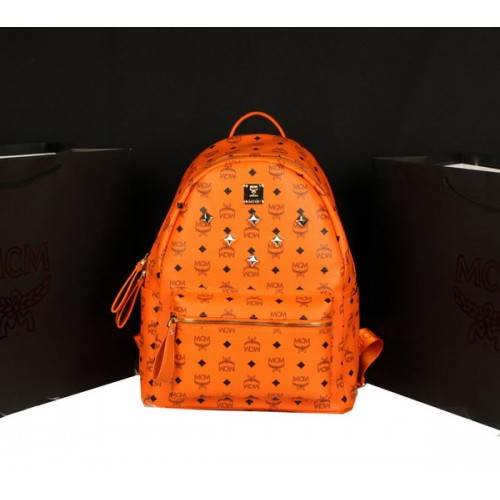 MCM Stark Backpack Jumbo in Calf Leather 8006 Orange