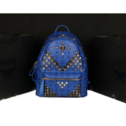 MCM Stark Backpack Jumbo in Calf Leather 8100 Blue