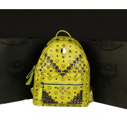 MCM Stark Backpack Jumbo in Calf Leather 8100 Lemon