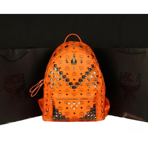 MCM Stark Backpack Jumbo in Calf Leather 8100 Orange