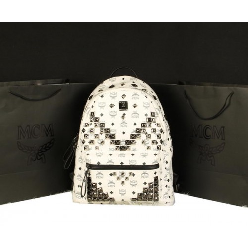 MCM Stark Backpack Jumbo in Calf Leather 8100 White