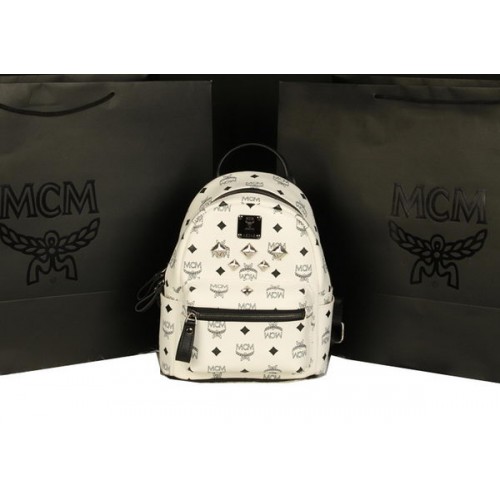 MCM Stark Backpack Medium in Calf Leather 8003 White